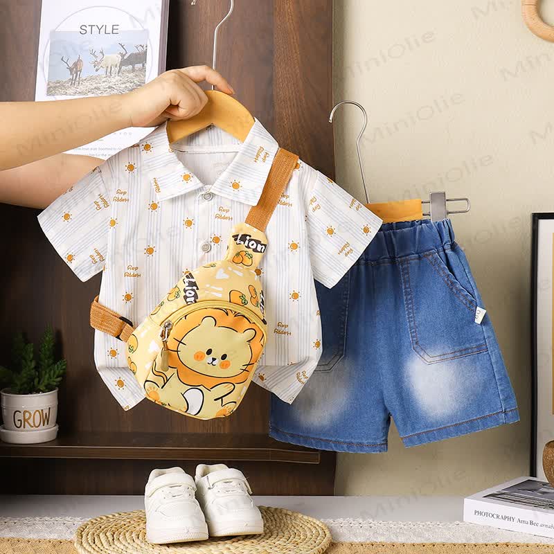 2-teiliges Set für Kleinkind : Shorts mit Löwin - Tasche - Weiße Sonne - 4-5J - image 2