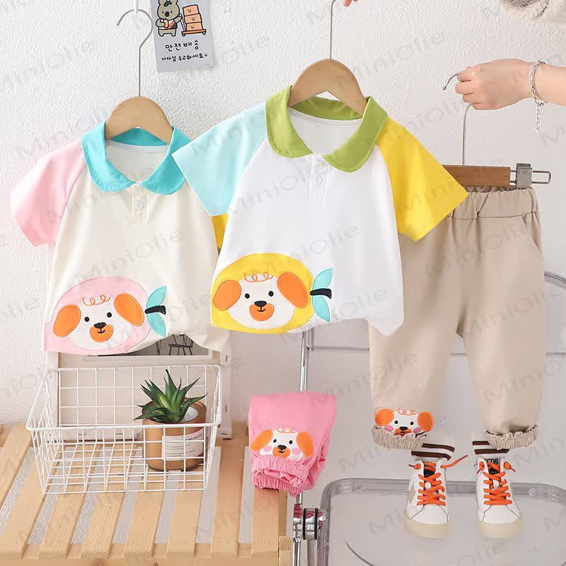 2-teiliges Set mit Poloshirt und Hose mit Welpenmuster für Kleinkind - image 1