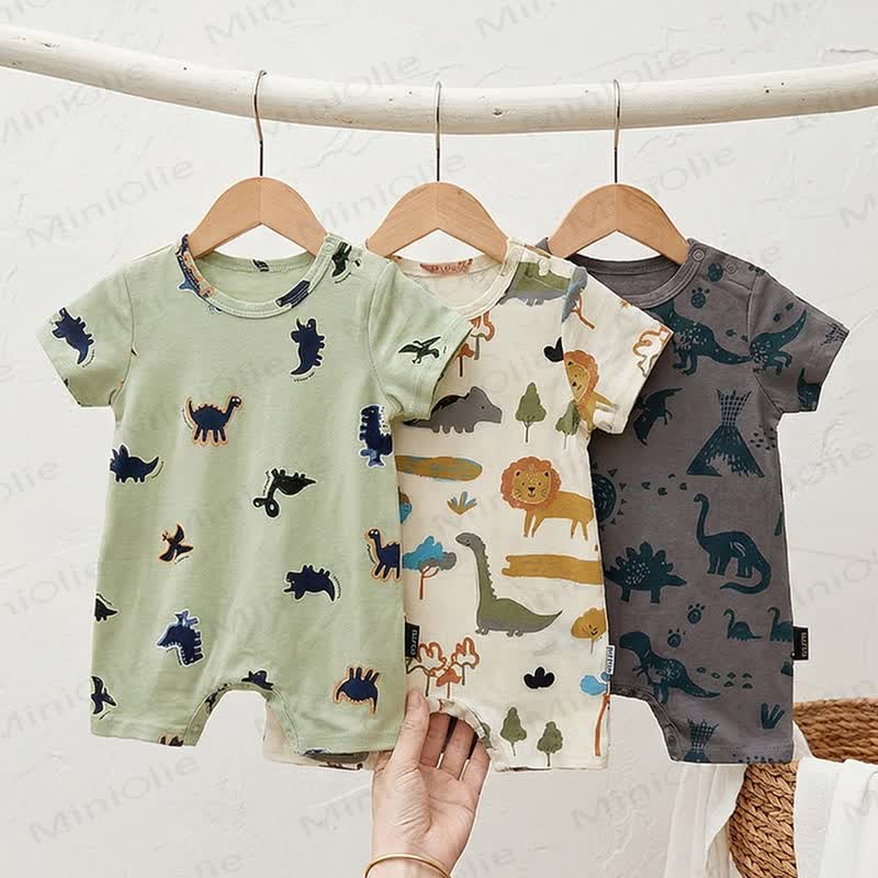 Baby Baumwoll-Strampler mit Dinosaurier -Print und kurzen Strampler - image 1