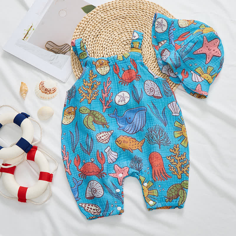 Baby Strampler mit Meer -Print und passender Hut - image 2