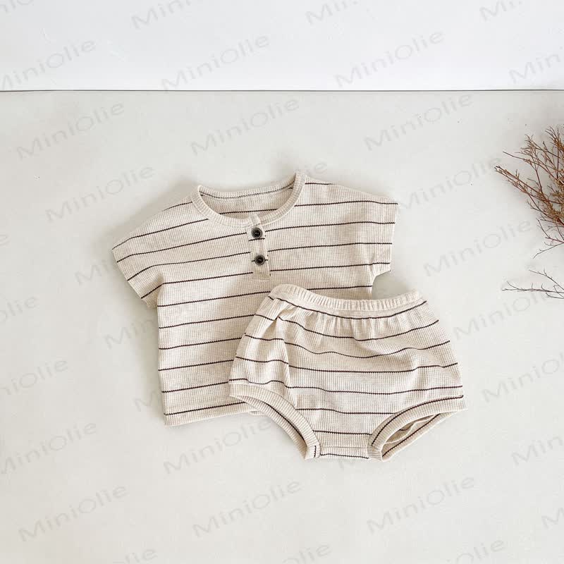 Baby Gerippt -Henley- T-Stück und Shorts , 2-teiliges Set - Aprikose - 2-3J - image 2