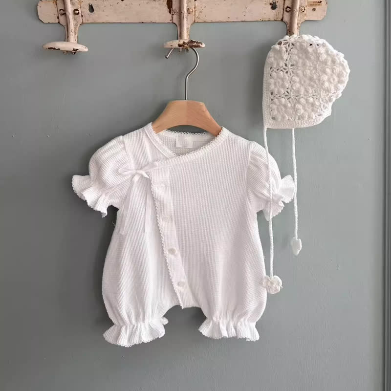Baby Mädchen Baumwoll- Schleife mit Einfarbig, Strampler und ausgestellten Beinen - Weiß - 12-18M - image 2