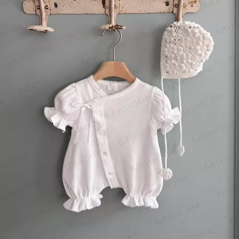 Baby Mädchen Baumwoll- Schleife mit Einfarbig, Strampler und ausgestellten Beinen - Weiß - 12-18M - image 2