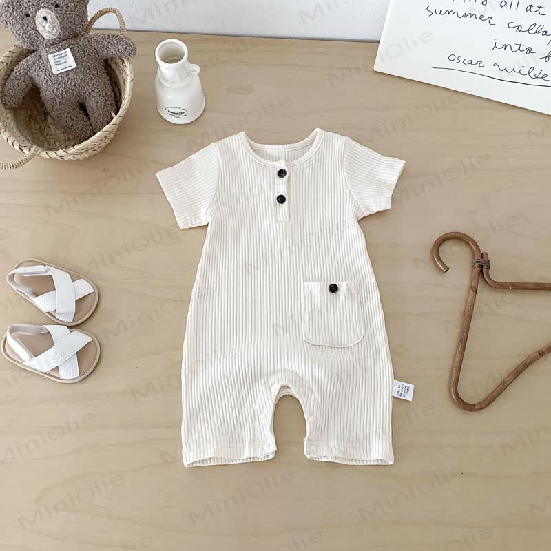 Baby Baumwoll Gerippt Henley Strampler - Aprikose - 18-24M - image 2