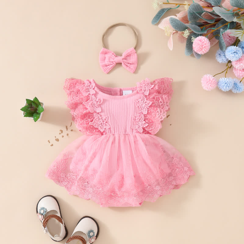 Baby Bodysuit aus Spitze , Lace und Gerippt - Rosa - 12-18M - image 2