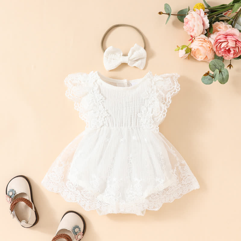 Baby Bodysuit aus Spitze , Lace und Gerippt - Weiß - 12-18M - image 24