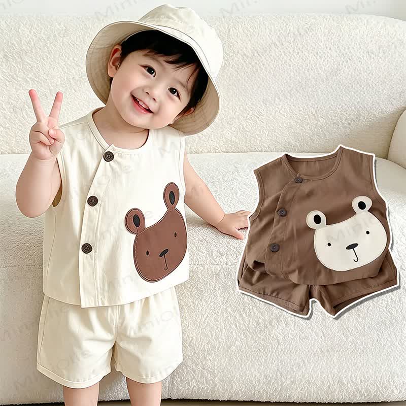 Zweiteiliges Set aus Tanktop und Shorts mit Bär aus Baumwolle für Kleinkind - Beige - 4-5J - image 1