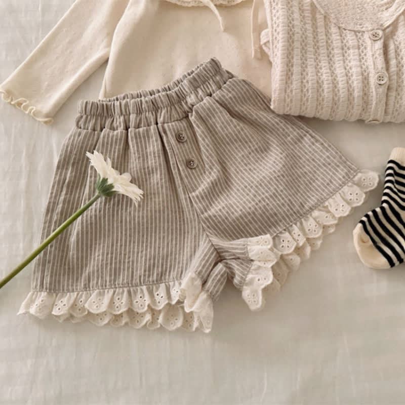 Shorts für Kleinkind-Mädchen, Streifen, mit Lace - Kaffee - 4-5J - image 2