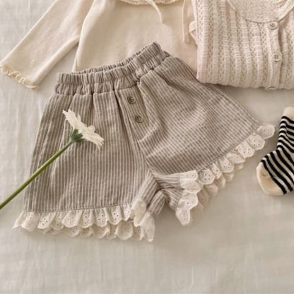 Shorts für Kleinkind-Mädchen, Streifen, mit Lace - Kaffee - 4-5J - image 2