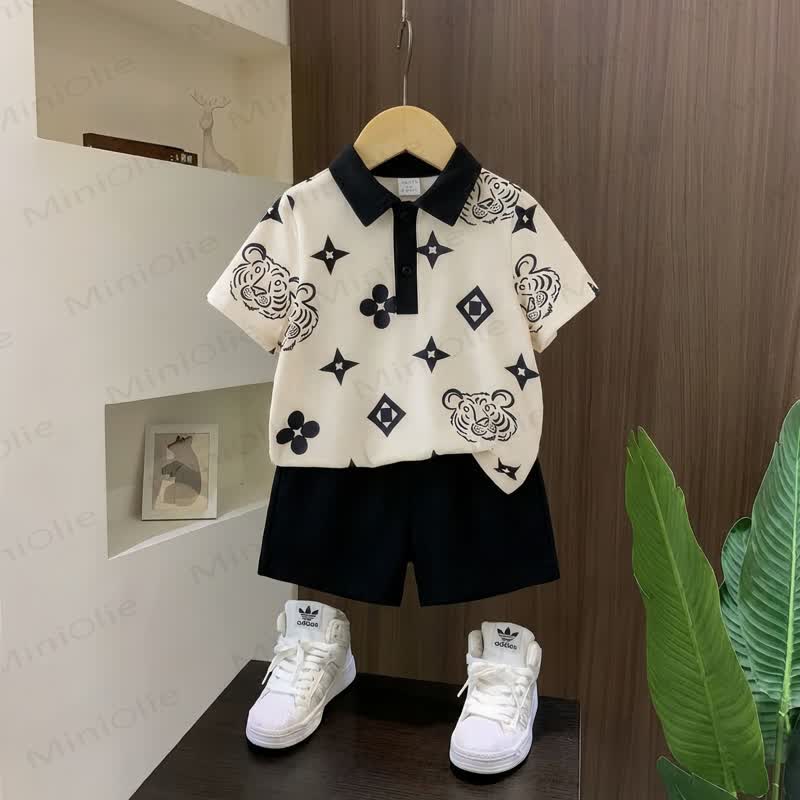 2-teiliges Set für Kleinkind-Jungen: Poloshirt und Shorts mit Tigerprint - Weiß - 6-7J - image 1