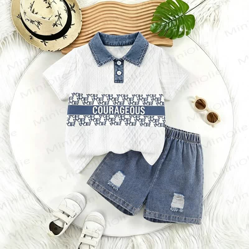 2-teiliges Set für Kinder-Jungen : Poloshirt und Shorts mit Strukturmuster - Weiß - 6-7J - image 1