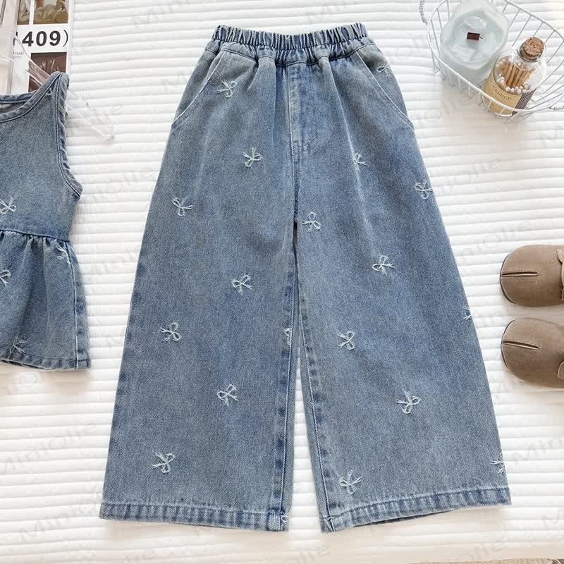 Denim -Peplum-Hosen- Set mit Schleife für Kleinkind - image 4