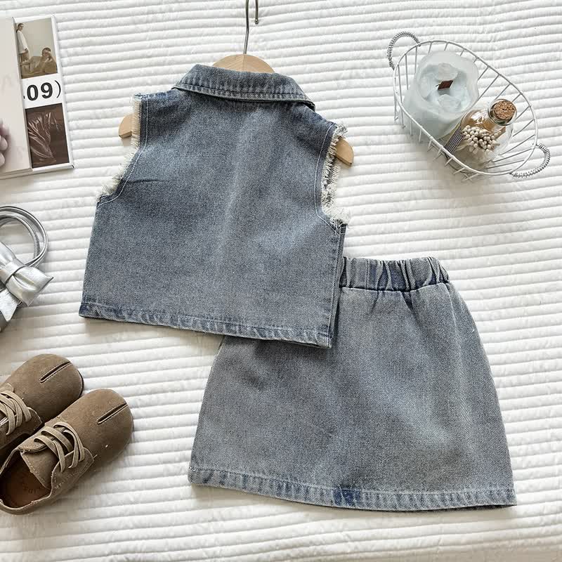 Ärmelloses Set aus gewaschenem Denim für Kleinkind - image 2