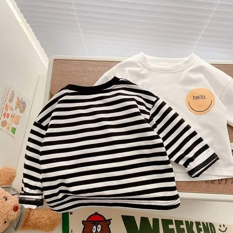 HELLO Kleinkind Baby Smiley Gesicht Einfarbig/ Streifen Langarm-T-Shirt - image 4