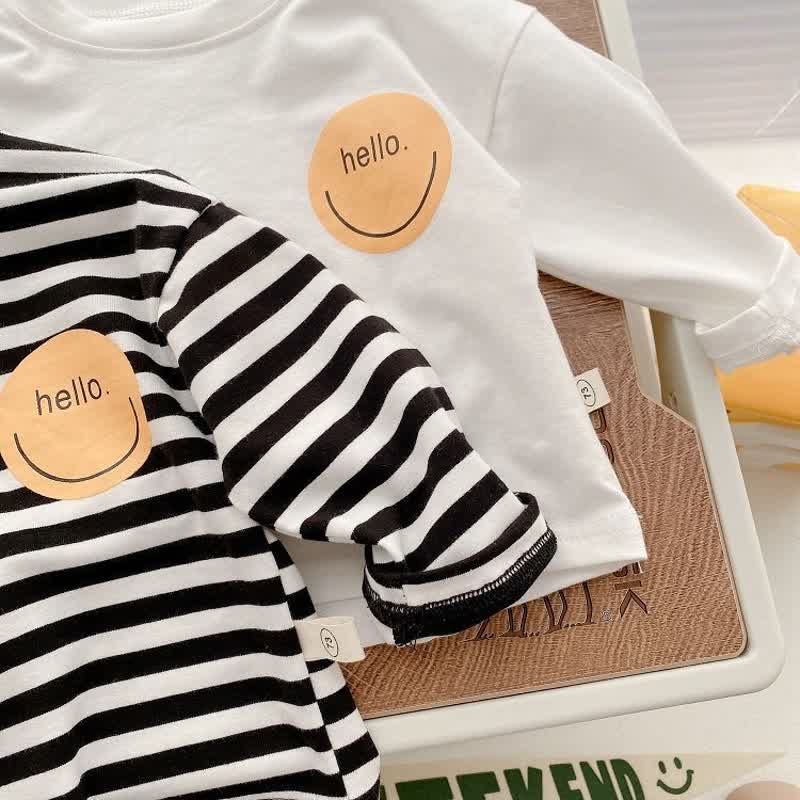HELLO Kleinkind Baby Smiley Gesicht Einfarbig/ Streifen Langarm-T-Shirt - image 7