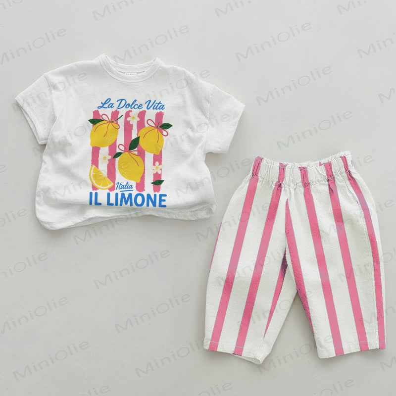 LA DOLCE VITA ITALIA IL LIMONE Baby Rosa Streifen 2-teiliges Set - Weiß & Rosa - 2-3J - image 1