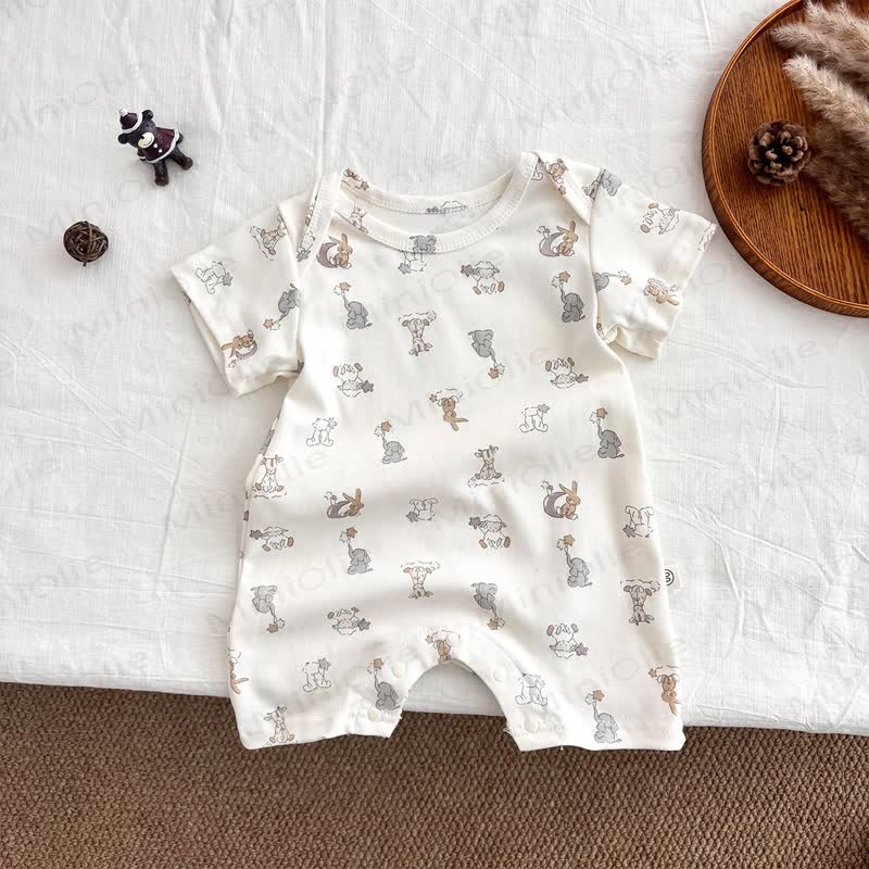 Baby Strampler aus weicher Baumwolle mit Tier und kurzen Strampler - image 1
