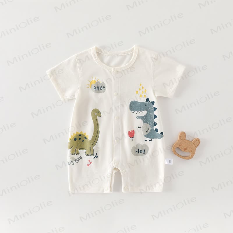 Baby Baumwoll-Strampler mit Tier und kurzen Strampler - Beige Dino - 18-24M - image 1