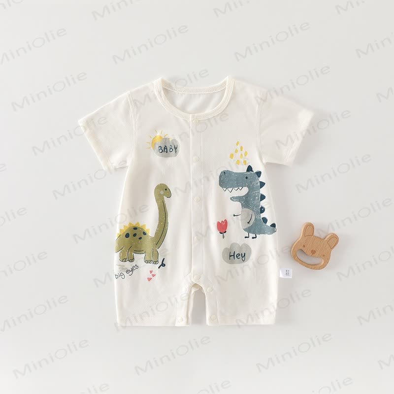 Baby Baumwoll-Strampler mit Tier und kurzen Strampler - Beige Dino - 18-24M - image 1