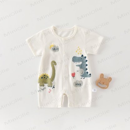 Baby Baumwoll-Strampler mit Tier und kurzen Strampler - Beige Dino - 18-24M - image 1