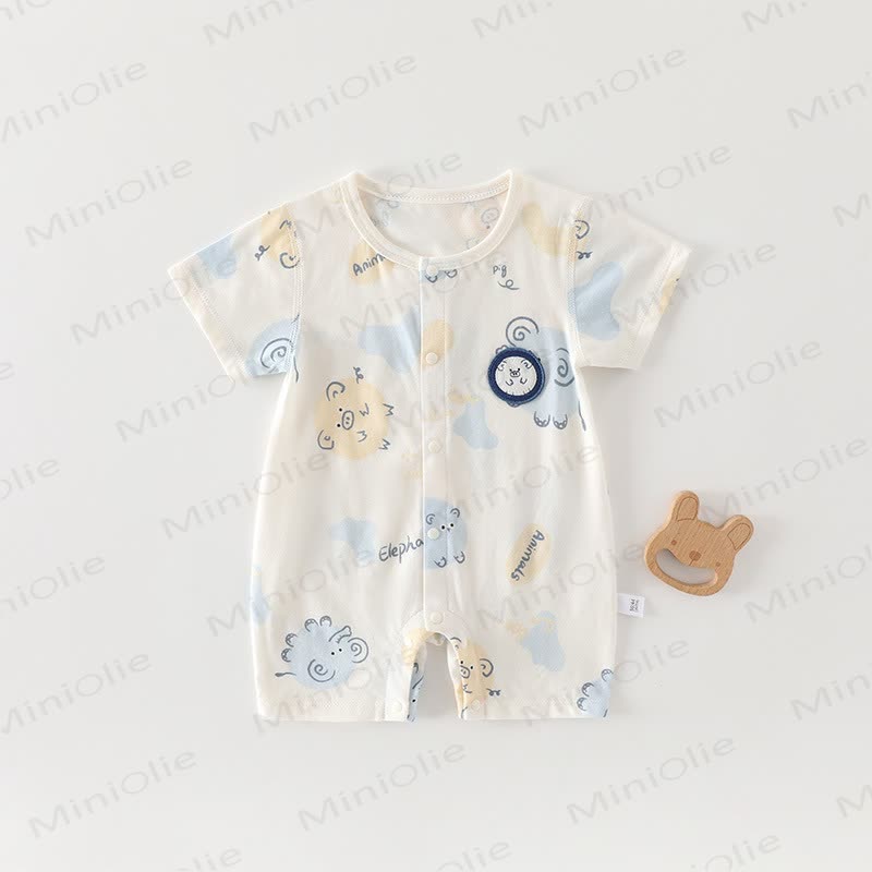 Baby Baumwoll-Strampler mit Tier und kurzen Strampler - Beige Zoo - 18-24M - image 2