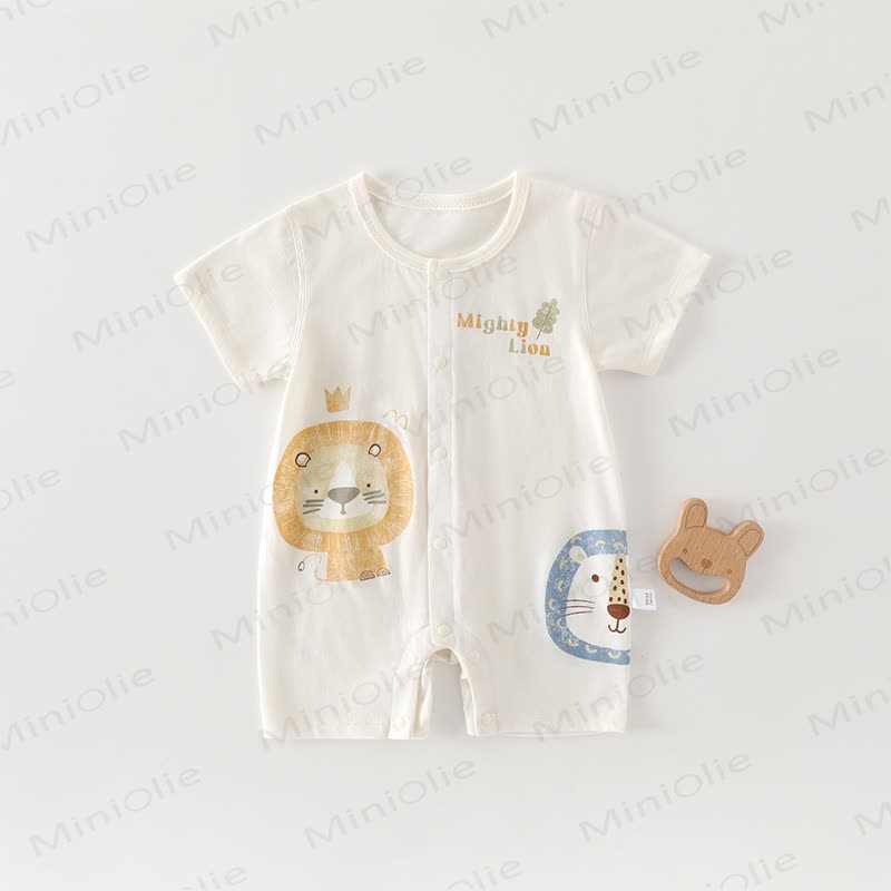 Baby Baumwoll-Strampler mit Tier und kurzen Strampler - Beige Löwin - 18-24M - image 3