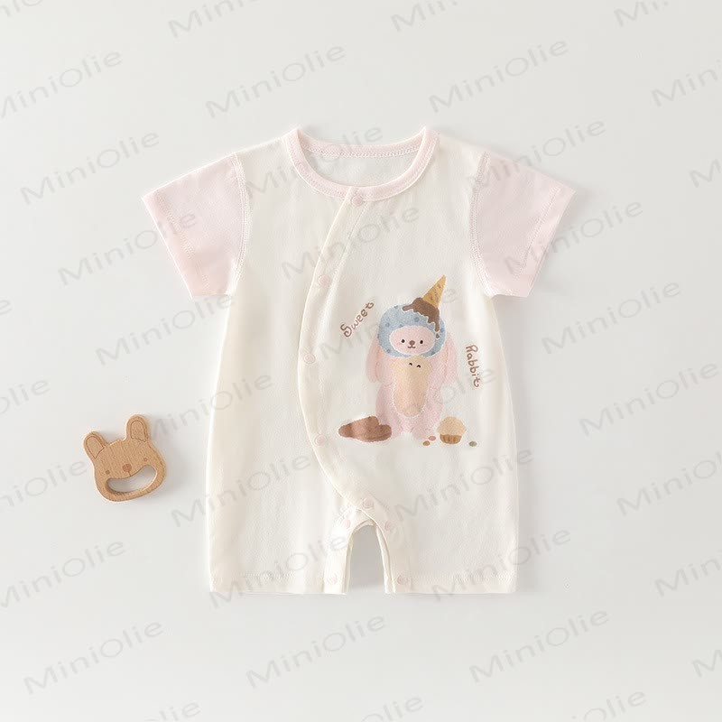 Baby Baumwoll-Strampler mit Tier und kurzen Strampler - Beige Hase - 18-24M - image 7
