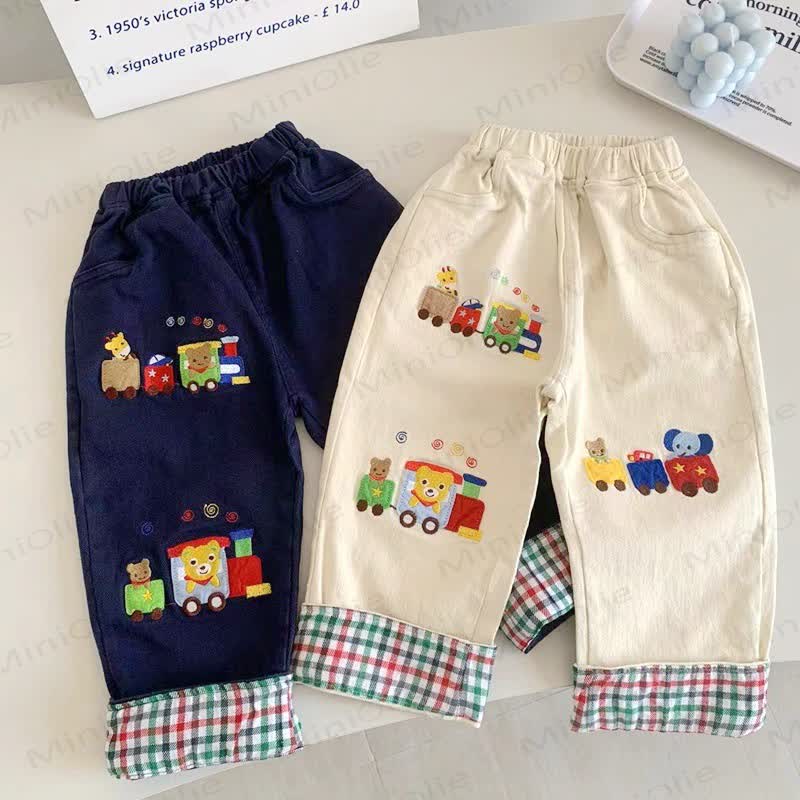 Kleinkind Baumwollhose mit Cartoon-Zugmuster, Plaid und mit Hose - image 1
