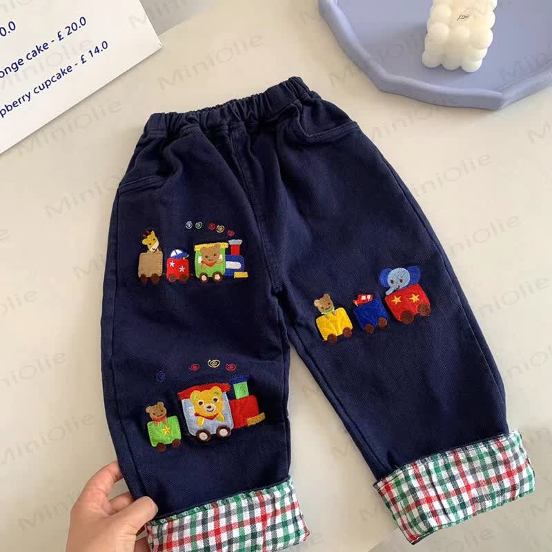 Kleinkind Baumwollhose mit Cartoon-Zugmuster, Plaid und mit Hose - Marineblau - 4-5J - image 2