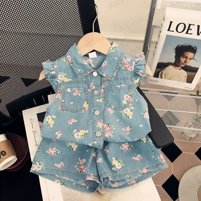 Kleinkind Jeans Set mit Blumen für Denim - Große Blume - 8-9J - image 1