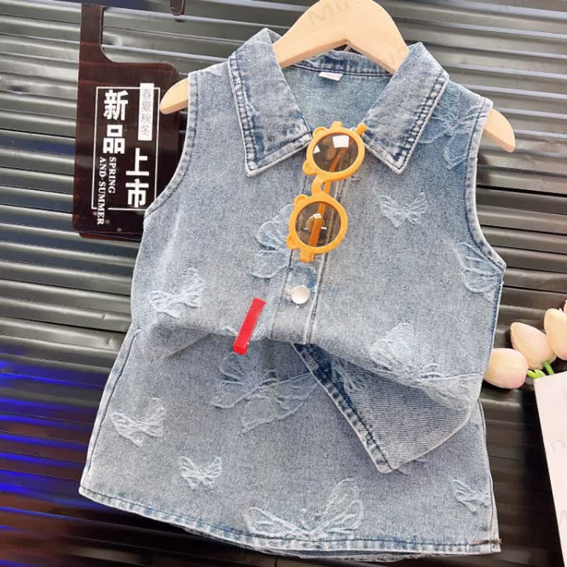 Kleinkind Jeans Set mit Blumen für Denim - Schmetterling - 8-9J - image 4