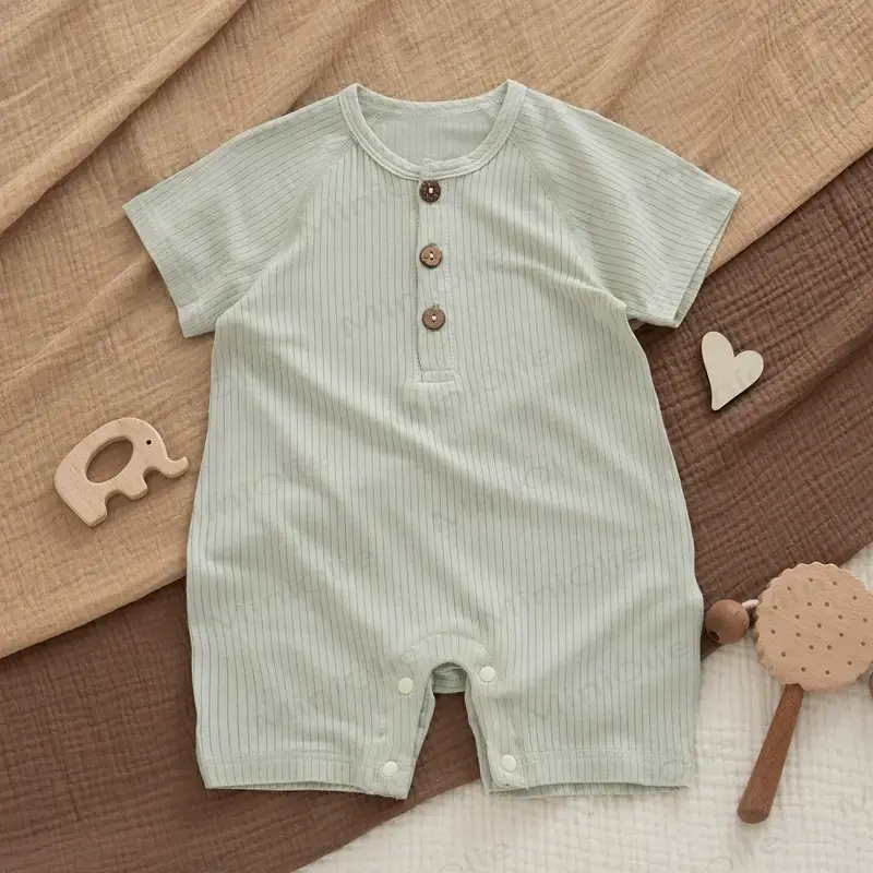 Baby -Modal-Strampler mit Gerippt, Knöpfen und Tier - Grüner Strampler - 18-24M - image 4