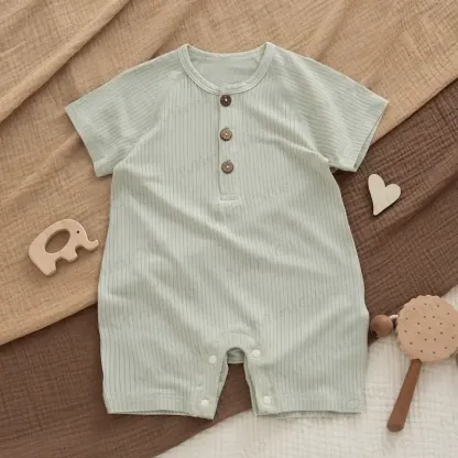 Baby -Modal-Strampler mit Gerippt, Knöpfen und Tier - Grüner Strampler - 18-24M - image 4