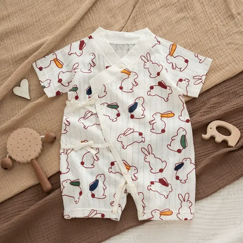 Baby -Modal-Strampler mit Gerippt, Knöpfen und Tier - Weißes Hase - 18-24M - image 12