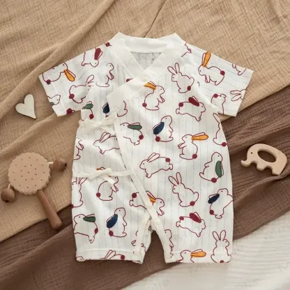 Baby -Modal-Strampler mit Gerippt, Knöpfen und Tier - Weißes Hase - 18-24M - image 12