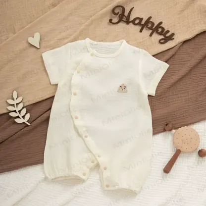 Baby -Modal-Strampler mit Gerippt, Knöpfen und Tier - Beige Bär - 18-24M - image 14