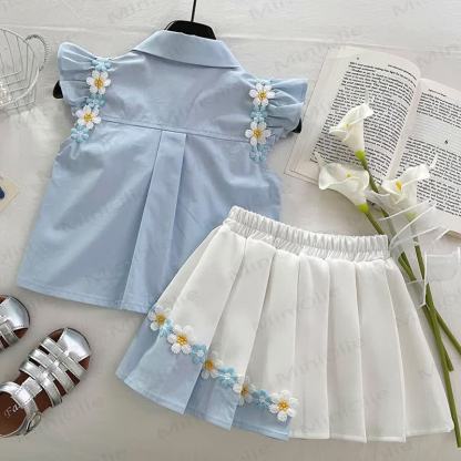 Kleinkind Mädchen Gänseblümchen Blau Ärmelloses Set - image 2