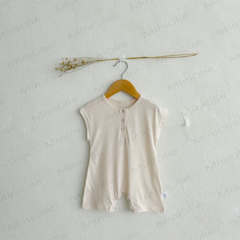 Baby Henley- Strampler in Leinen - Aprikose - 18-24M - image 2