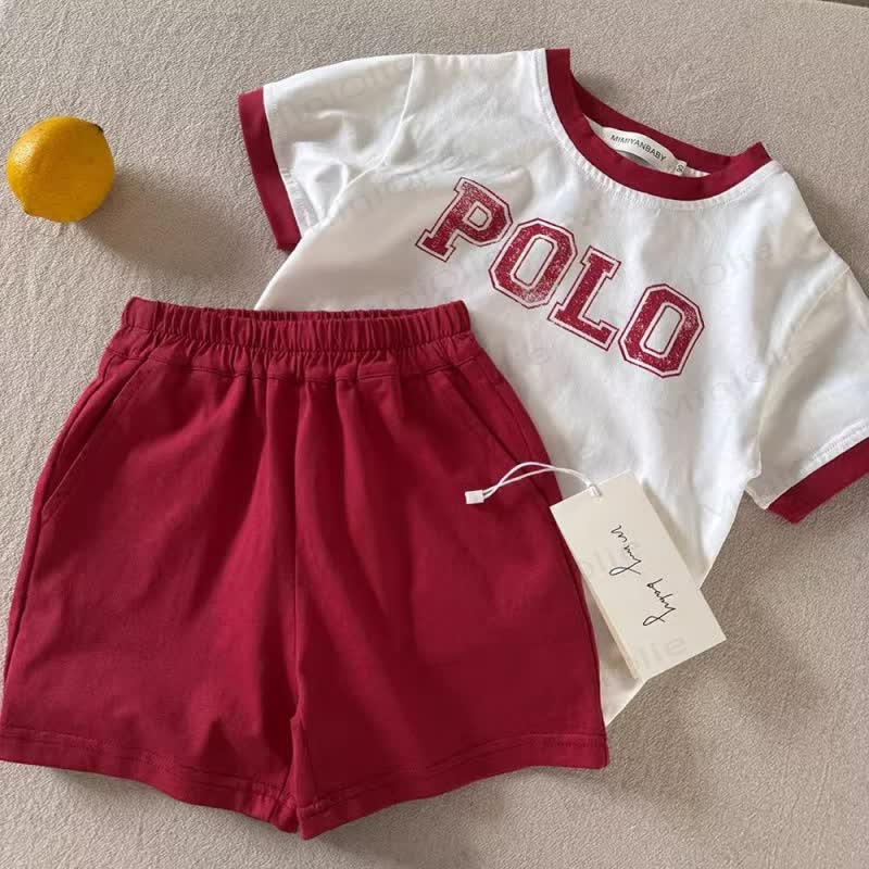 2-teiliges Set aus Baumwoll- T-Stück mit Slogan und Shorts für Kleinkind - Rot - 6-7J - image 2