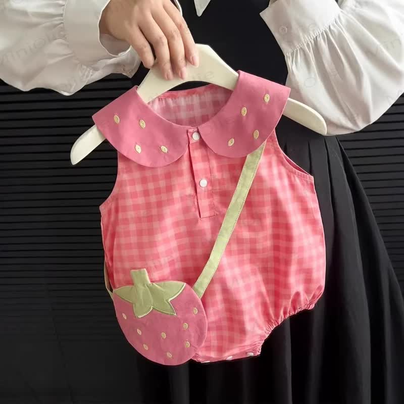 Baby Bodysuit mit Erdbeer Gingham Erdbeere und Tasche - image 2