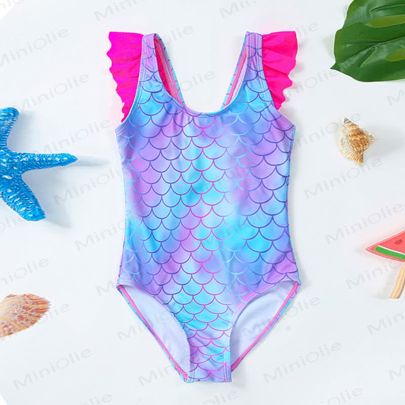 Meerjungfrauen-Schuppen-Rüschen - Bodysuit für Kinder-Mädchen - Blau - 8-9J - image 1
