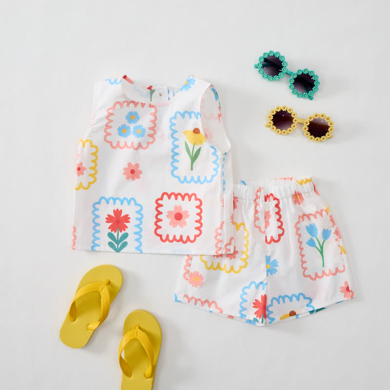 Ärmelloses Set für Baby und Kleinkind , weiß mit Blumen , weiß, mit Blumenmuster - image 2
