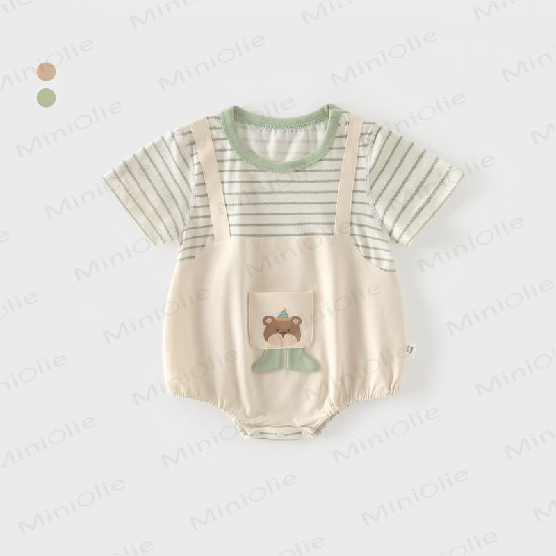 Baby Bodysuit aus Baumwolle mit Bär , Tasche und Streifen - Grün - 12-18M - image 5