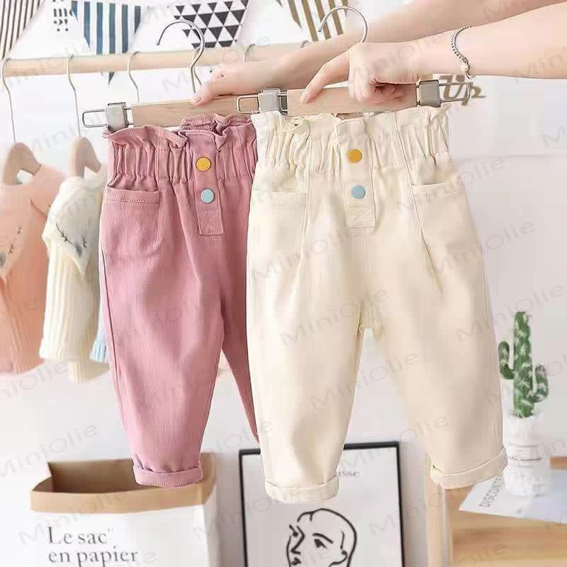 Weiche Baumwollhose für Kleinkind-Mädchen mit hohem Bund, lässige Hose - image 1