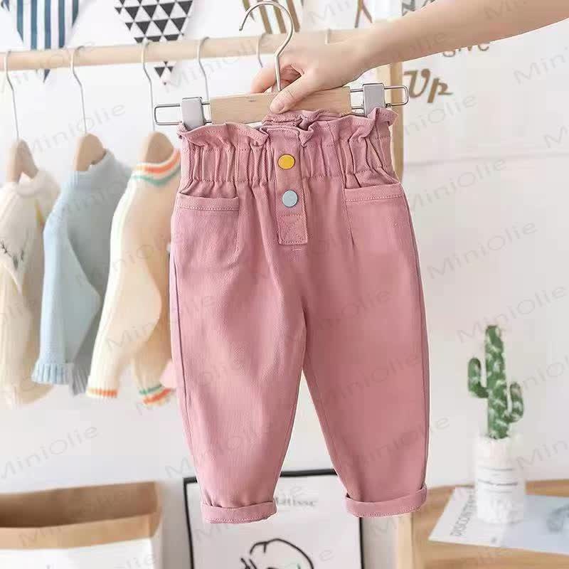 Weiche Baumwollhose für Kleinkind-Mädchen mit hohem Bund, lässige Hose - Rosa - 6-7J - image 2