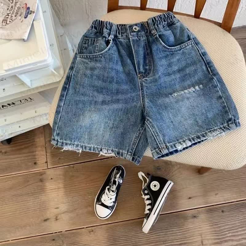 Shorts aus gewaschenem Denim, einfarbig Marineblau, für Kleinkind - image 3