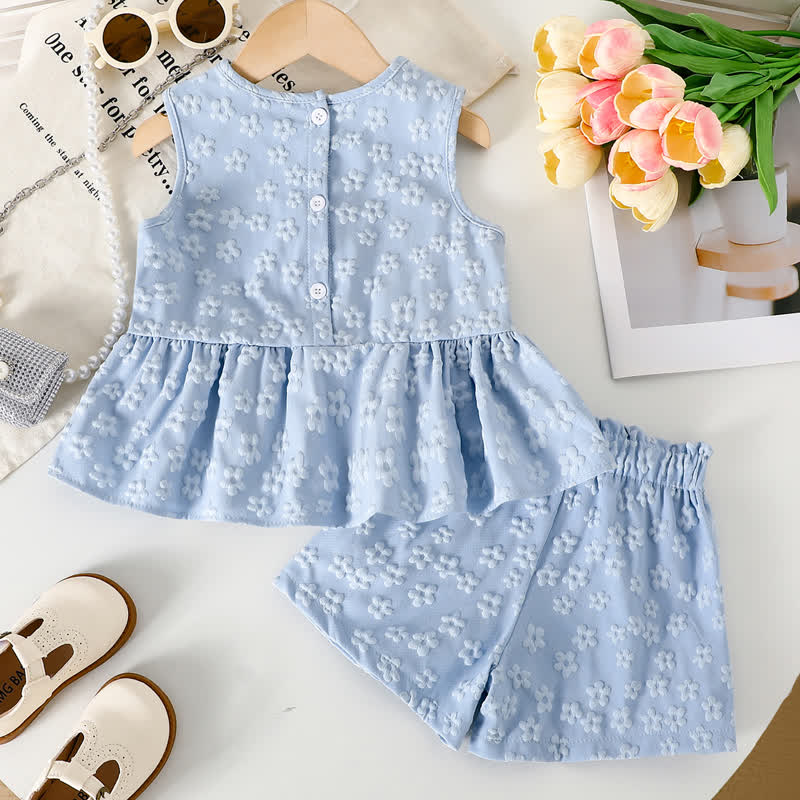 Zweiteiliges ärmelloses Set für Kleinkind : Blau Blumen und Shorts - image 2
