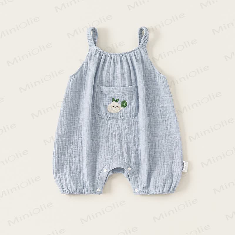 Baby Baumwoll-Strampler in Blau, Crinkle-Pfirsich, Stickerei und Strampler - Blau - 2-3J - image 1