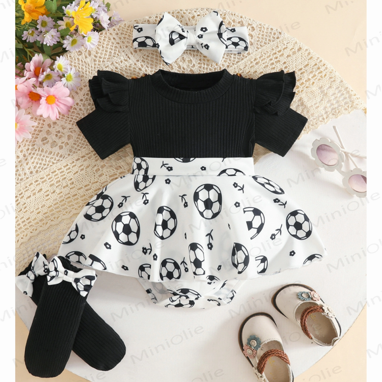 Baby Fußball Bodysuit mit Rock, Stirnband und Socken - Schwarz - 12-18M - image 1