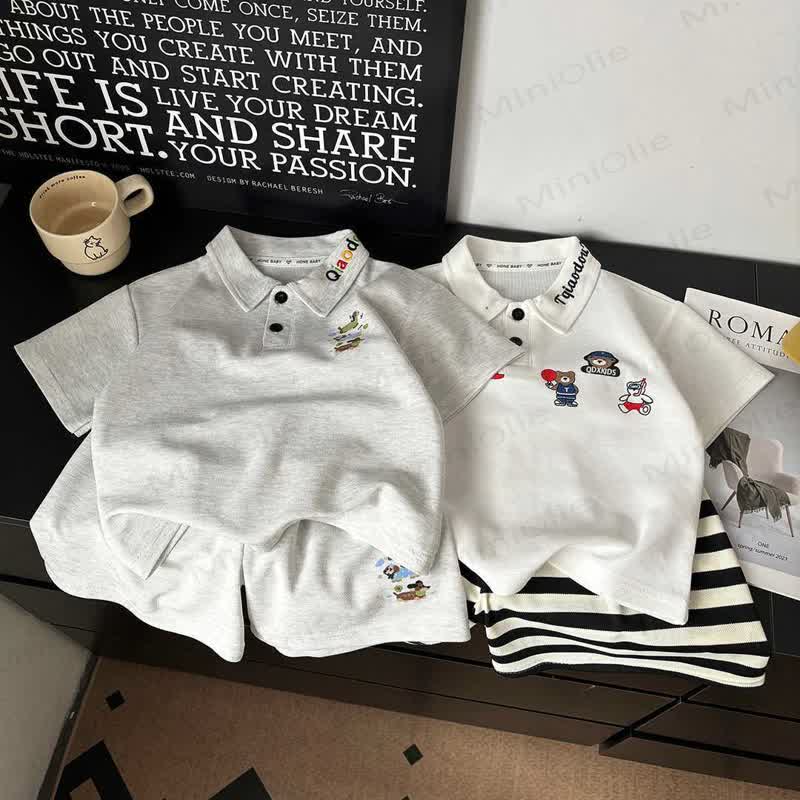Lässiges Poloshirt und Shorts mit Cartoon-Print für Kind , 2-teiliges Set - image 1